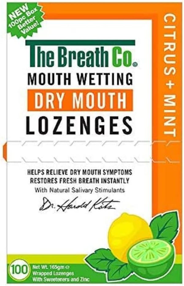 The Breath Co Dry Mouth Relief & Bad Breath Treatment - Citrus & Mint (100 Lozenges), Halitosis Treatment & Natural Breath Freshener, Relieves Dry Mouth & Restores Fresh Breath,...